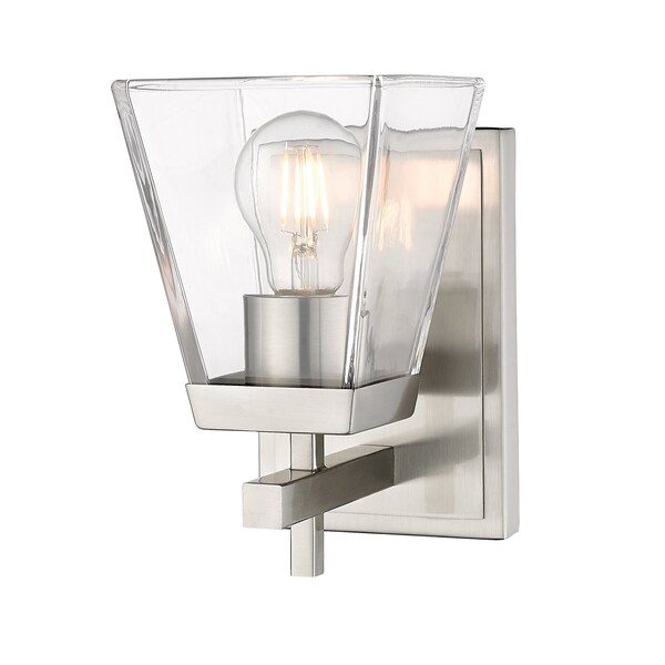 Z-Lite Lauren Wall Sconce, 1-Light, 5 In.W x 6.5 In.L x 8.5 In.H, Brushed Nickel/Clear 819-1S-BN - main
